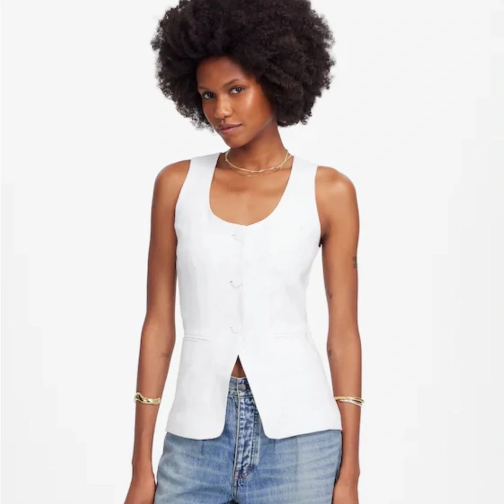 NWT - Madewell - 100% Linen Scoopneck Cutaway Vest - Size 6 in Salt - Picture 1 of 11